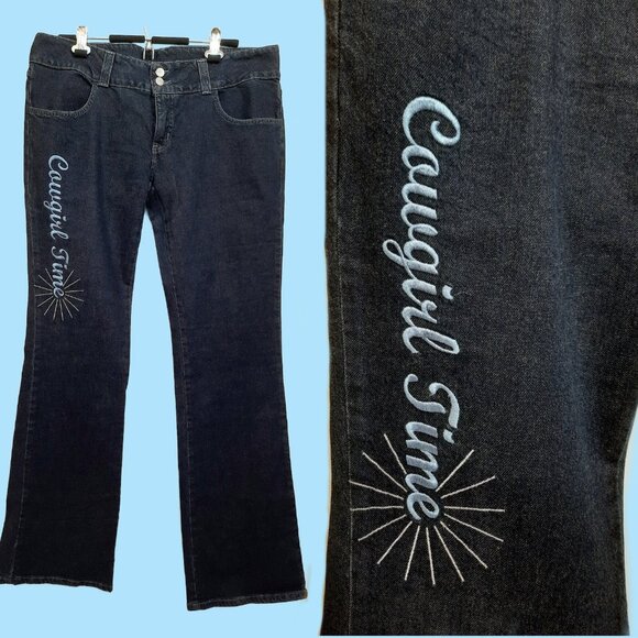 New Vintage 90s Cowgirl Time Bootcut Western Jeans Low Rise Embroidered Size 13 - Picture 1 of 7